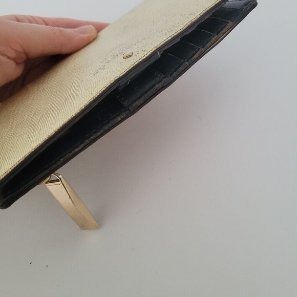 Kate Spade Clutch Wallet Gold Champaign Metalic Saffiano Logo Large Bifold Fair - Picture 8 of 12